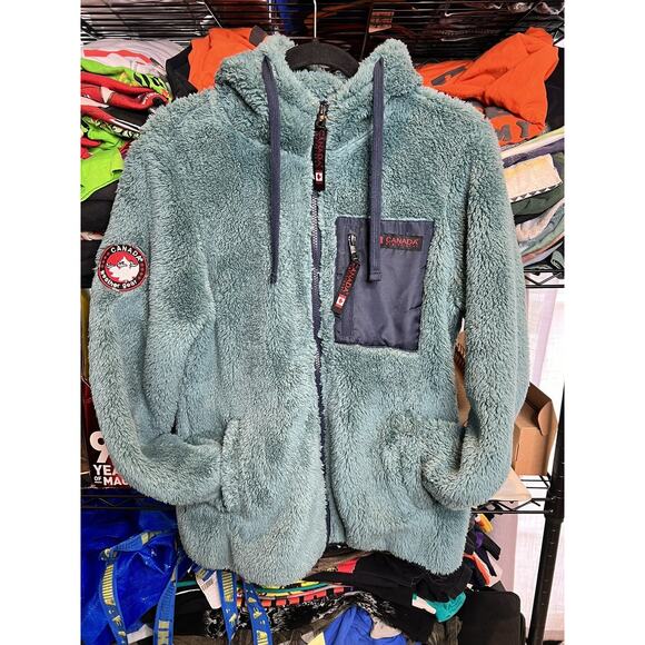 Canada Weather Heat Women’s Teal Deep Pile Fleece Hoodie Size Medium - Picture 1 of 6